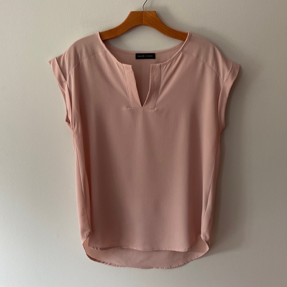 Mandy Evans Cap Sleeve Split-Neck Blouse Nude Pink Size Medium
